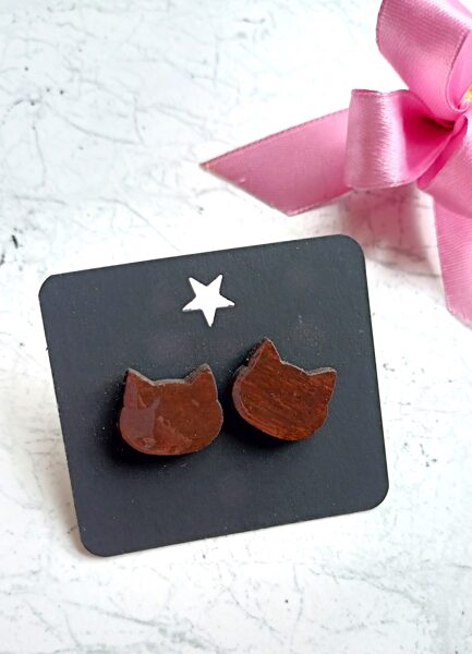 Wooden cat earrings