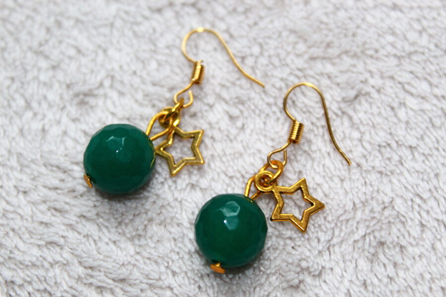 Earrings with a green aventurine bead.